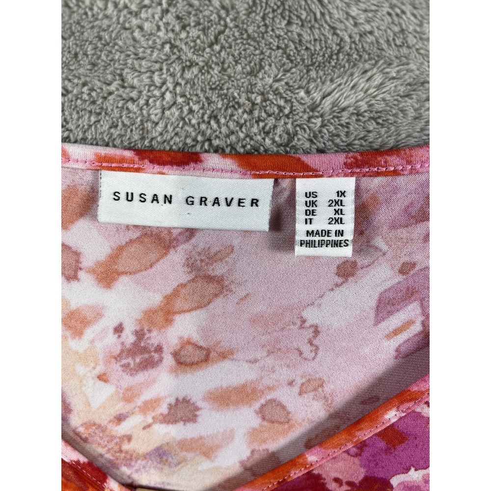 Susan Graver Top‎ Liquid Knit Sz 1X Pink White V-neck Minimalist Casual Normcore - Picture 3 of 6